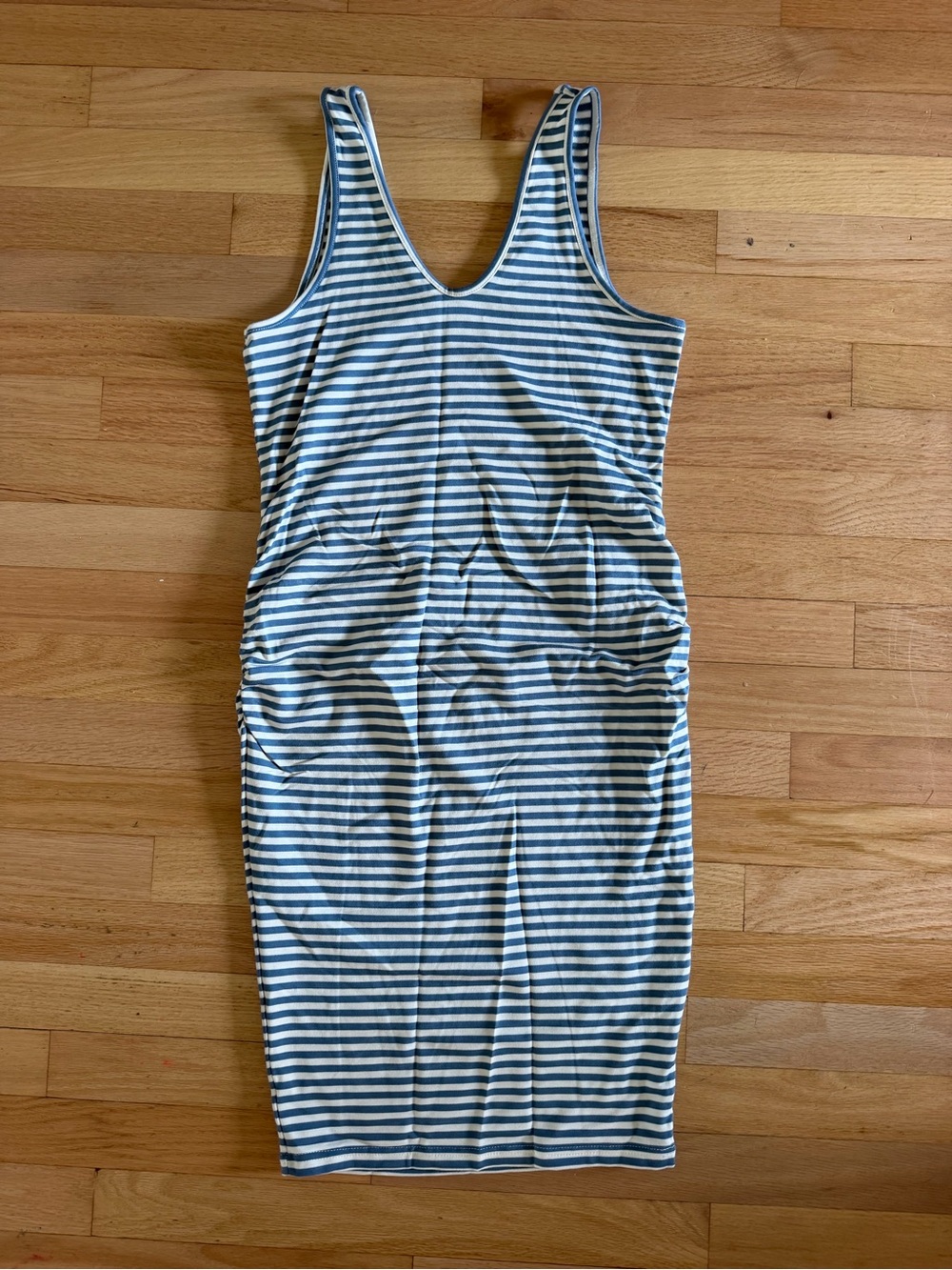A Pea in the Pod Maternity Blue and White Striped Sleeveless Midi Dress